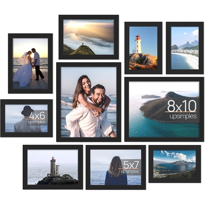 Colaj 10 rame foto Macvi®, negru, material premium, design clasic si rezistent, dimensiuni mixte pentru aranjamente creative, decor elegant pentru perete