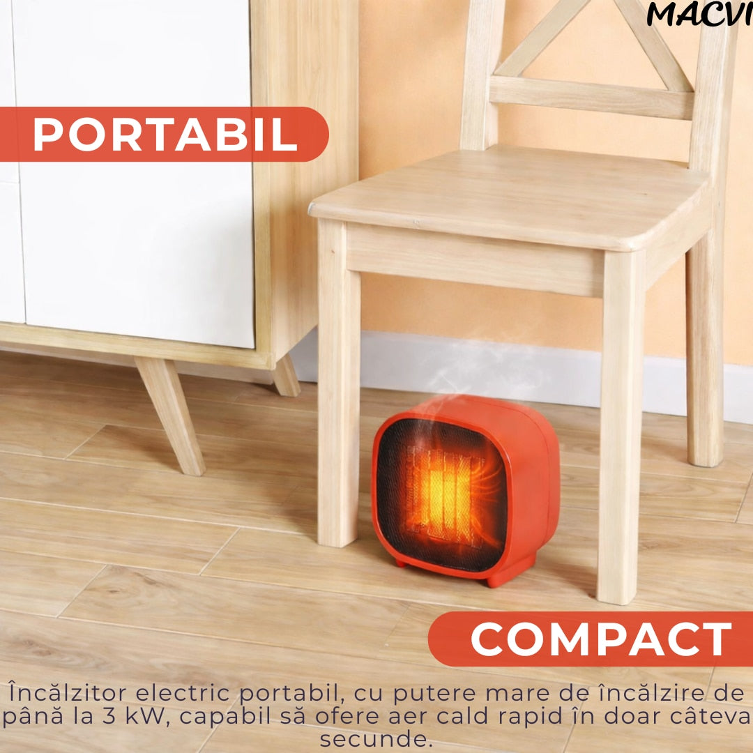 Aeroterma electrica 3kW cu termostat, incalzitor ceramic PTC cu ventilator, aer cald rapid, pentru casa, garaj, atelier, sera