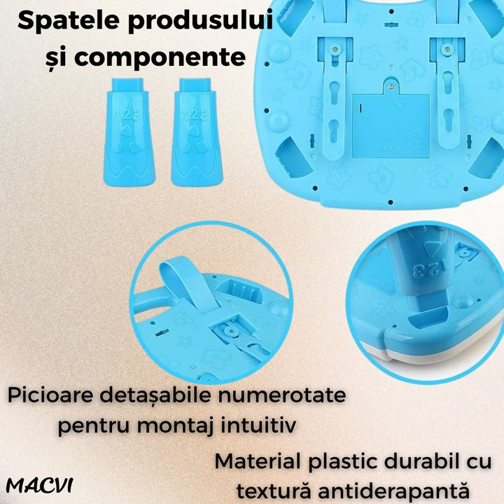 Masa Activitati Macvi® 2in1 bebelusi cu muzica, lumini si butoane educative, picioare detasabile