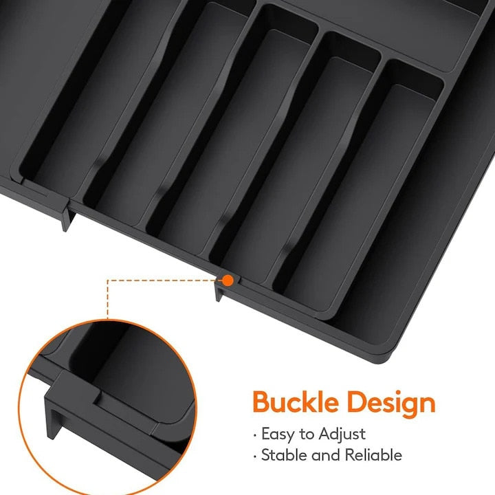Organizator tacamuri sertar extensibil Macvi® 8 compartimente bloc pentru cutite detasabil negru