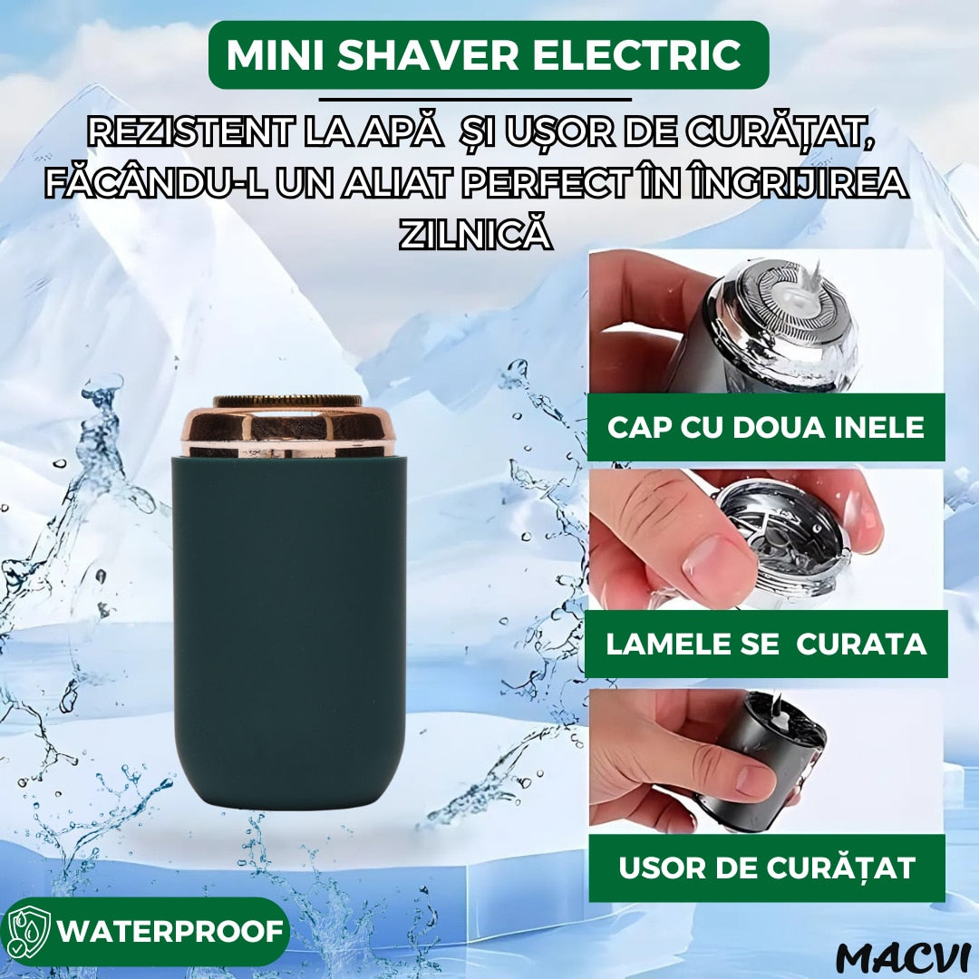 Mini aparat de ras portabil Macvi®, Depilare rapida si eficienta, incarcare USB, autonomie 60 minute, Verde