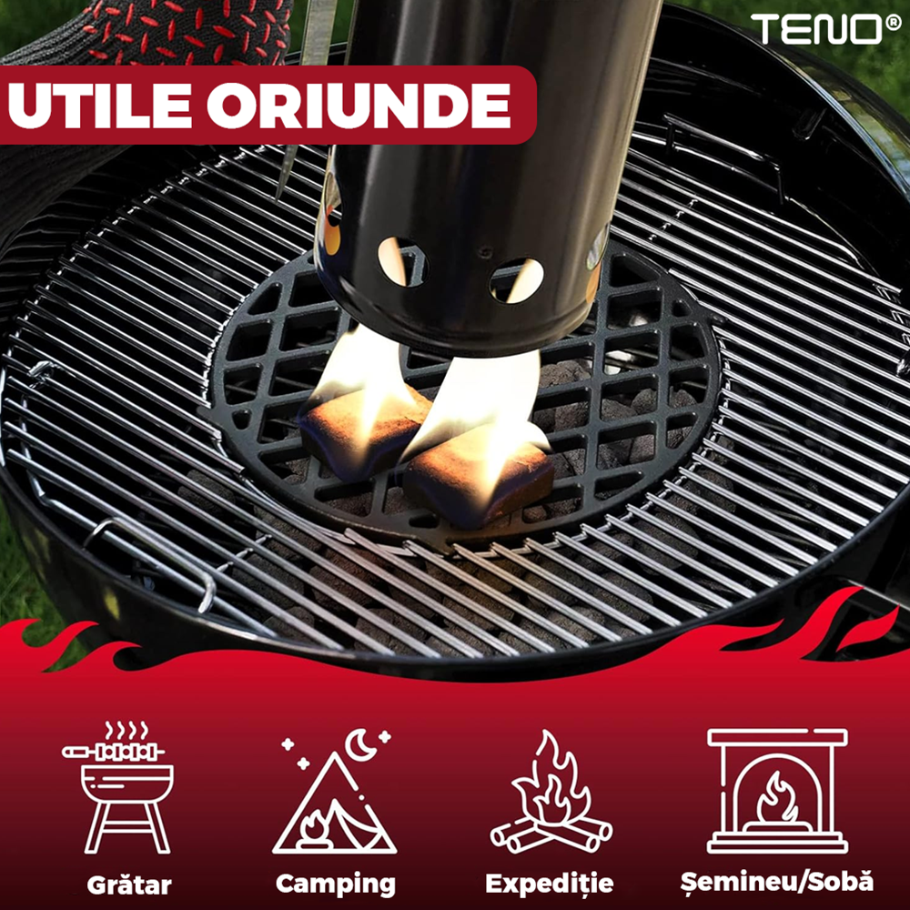 Set 40 Cuburi pentru Aprins Focul Teno®, pastile aprinzatoare ambalate individual, fara miros, timp indelungat de ardere de 8+ minute, incalzire centrala, seminee, sobe, camping, drumetii