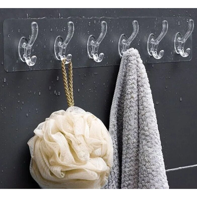 Suport pentru Perete Macvi®,  6 Carlige  Adeziv Transparent, Plastic