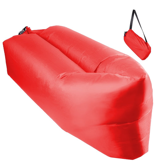 Saltea gonflabila tip sezlong Lazybag Macvi®, material rezistent, umflare fara pompa, pentru plaja/picnic/camping, rucsac de depozitare, 190 x 70 cm,rosu