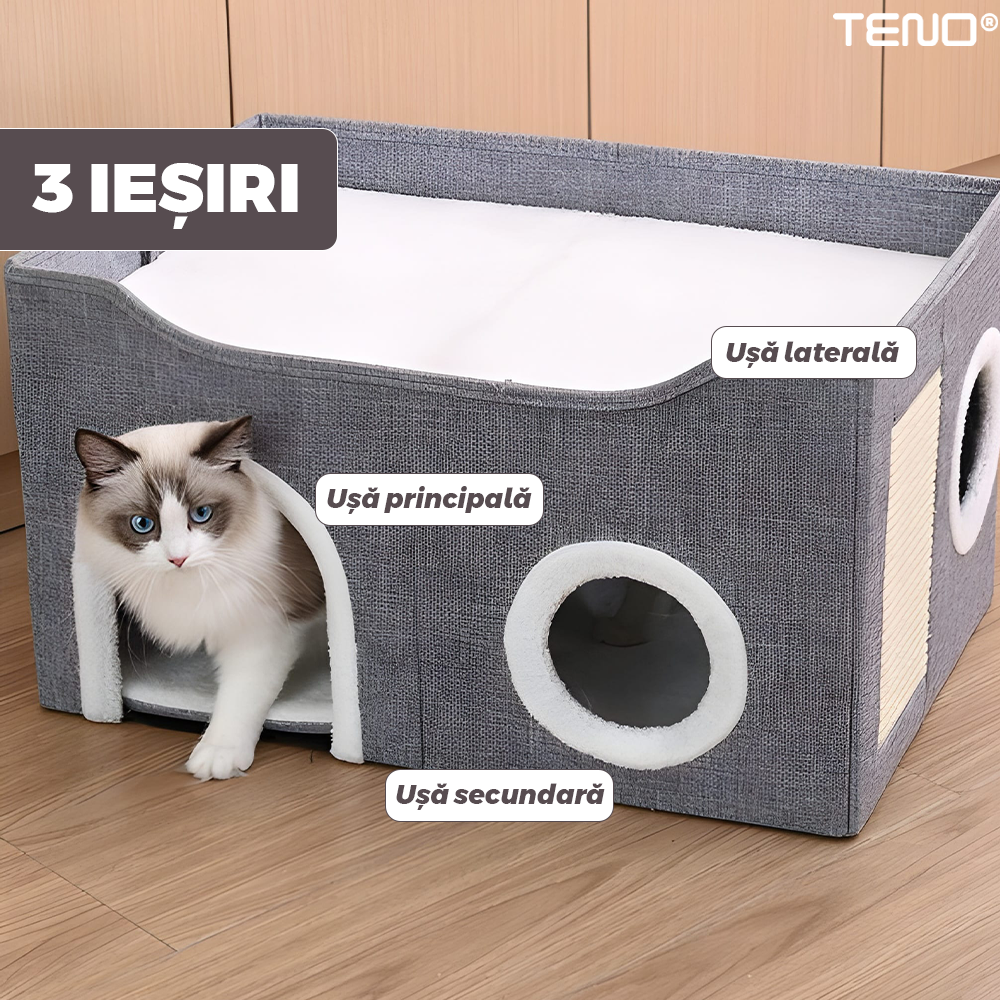 Casuta pentru Pisici Teno, interior, pliabila, gri, 55x40cm