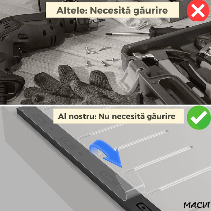 Organizator extensibil Macvi® pentru dulapuri, metal, sertar glisant, montare adeziva, capacitate mare, gri