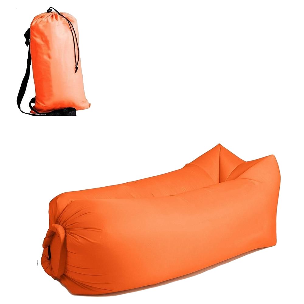 Saltea gonflabila tip sezlong Lazybag Macvi®, material rezistent, umflare fara pompa, pentru plaja/picnic/camping, rucsac de depozitare, 190 x 70 cm,Portocaliu