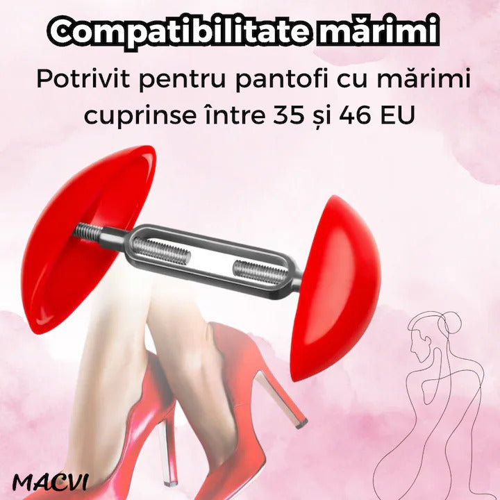 Set 2 Macvi® Dispozitive Largire Pantofi Reglabile Marimi 35-46 Plastic Metal Rosu