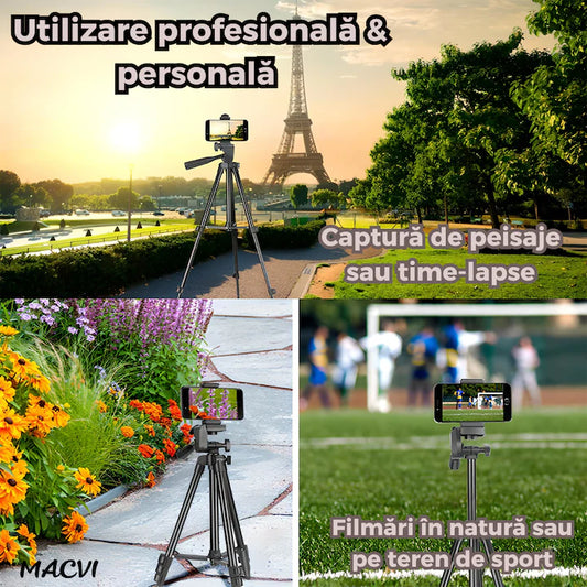 Trepied Universal Macvi® 360 foto video reglabil 55-160 cm cu cap pivotant si husa transport