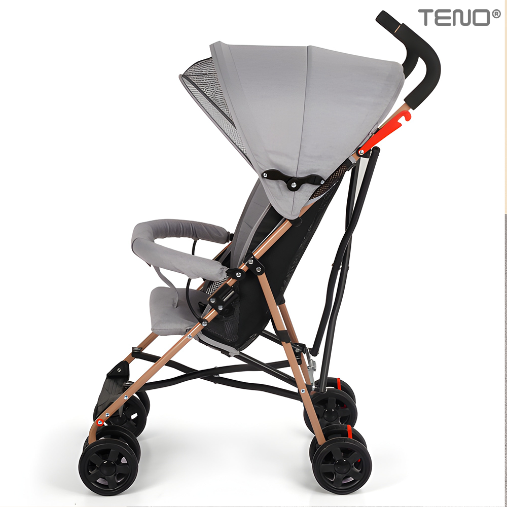 Carucior Sport pentru Bebelusi Teno®, pliabil, usor de carat, spatios, copertina retractabila, greutate maxima suportata 25 kg, gri deschis