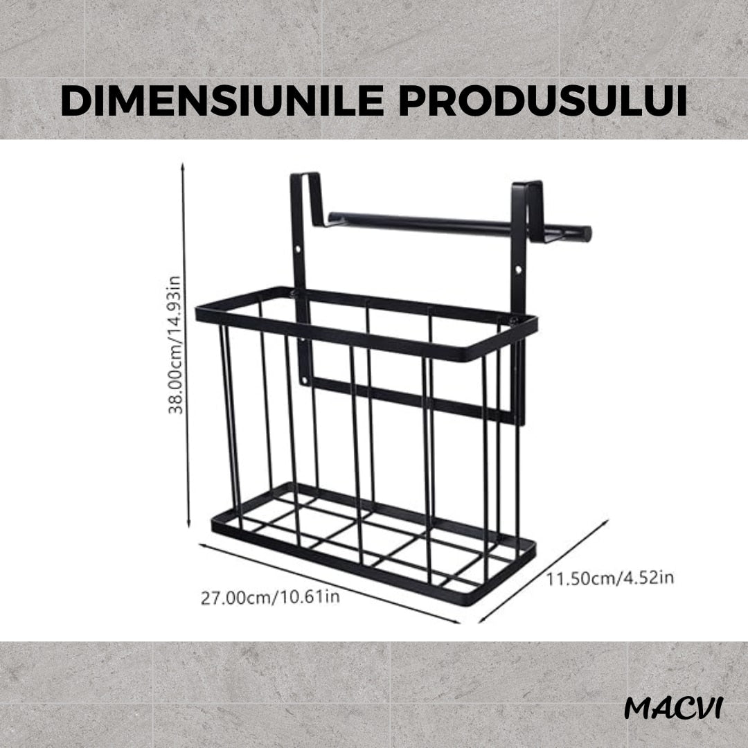 Cos metalic suspendat Macvi®, organizator pentru dulap baie sau bucatarie, economisire spatiu, otel carbon, montaj simplu