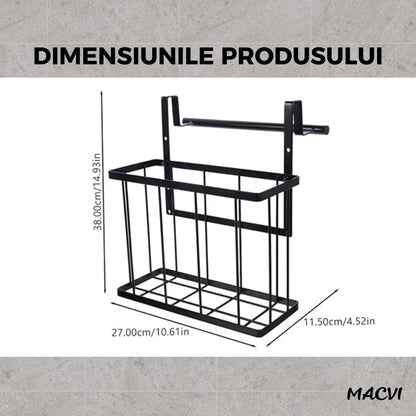 Cos metalic suspendat Macvi®, organizator pentru dulap baie sau bucatarie, economisire spatiu, otel carbon, montaj simplu