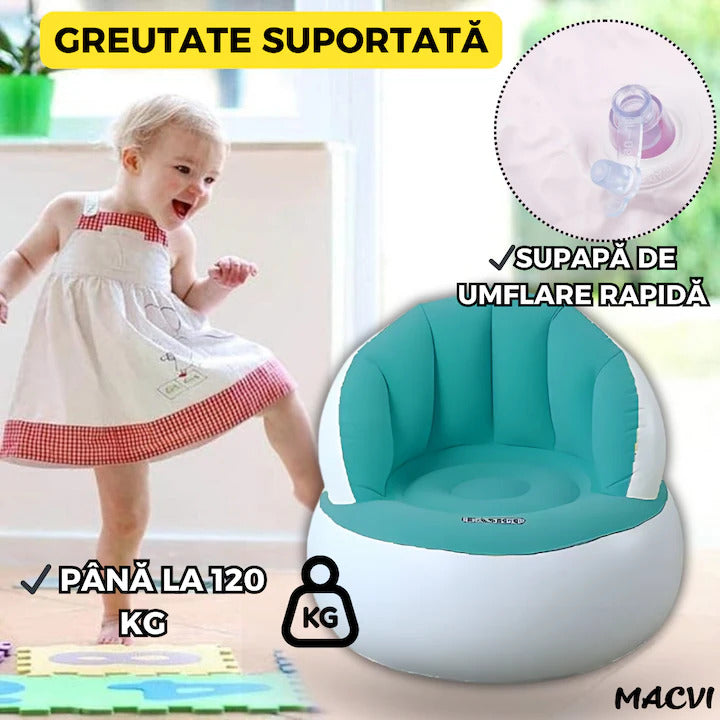 Scaun gonflabil confortabil cu pompa inclusa, design modern, dimensiuni 85x70 cm, ideal pentru interior si exterior, Turcoaz