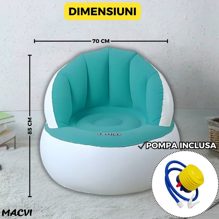 Scaun gonflabil confortabil cu pompa inclusa, design modern, dimensiuni 85x70 cm, ideal pentru interior si exterior, Turcoaz