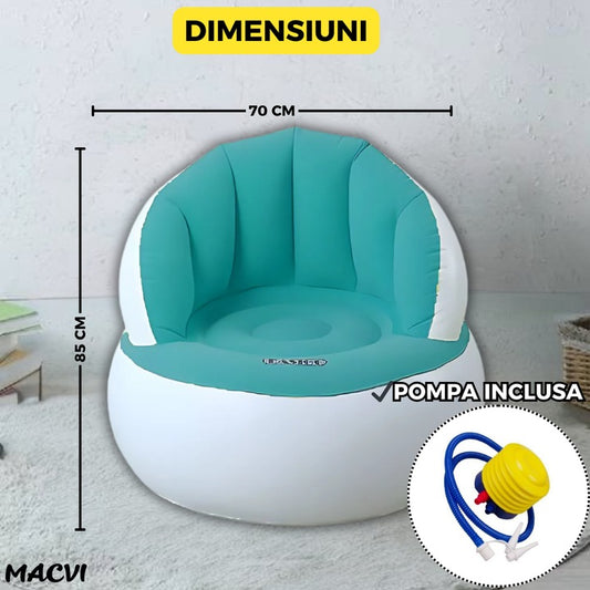 Scaun gonflabil confortabil cu pompa inclusa, design modern, dimensiuni 85x70 cm, ideal pentru interior si exterior, Turcoaz