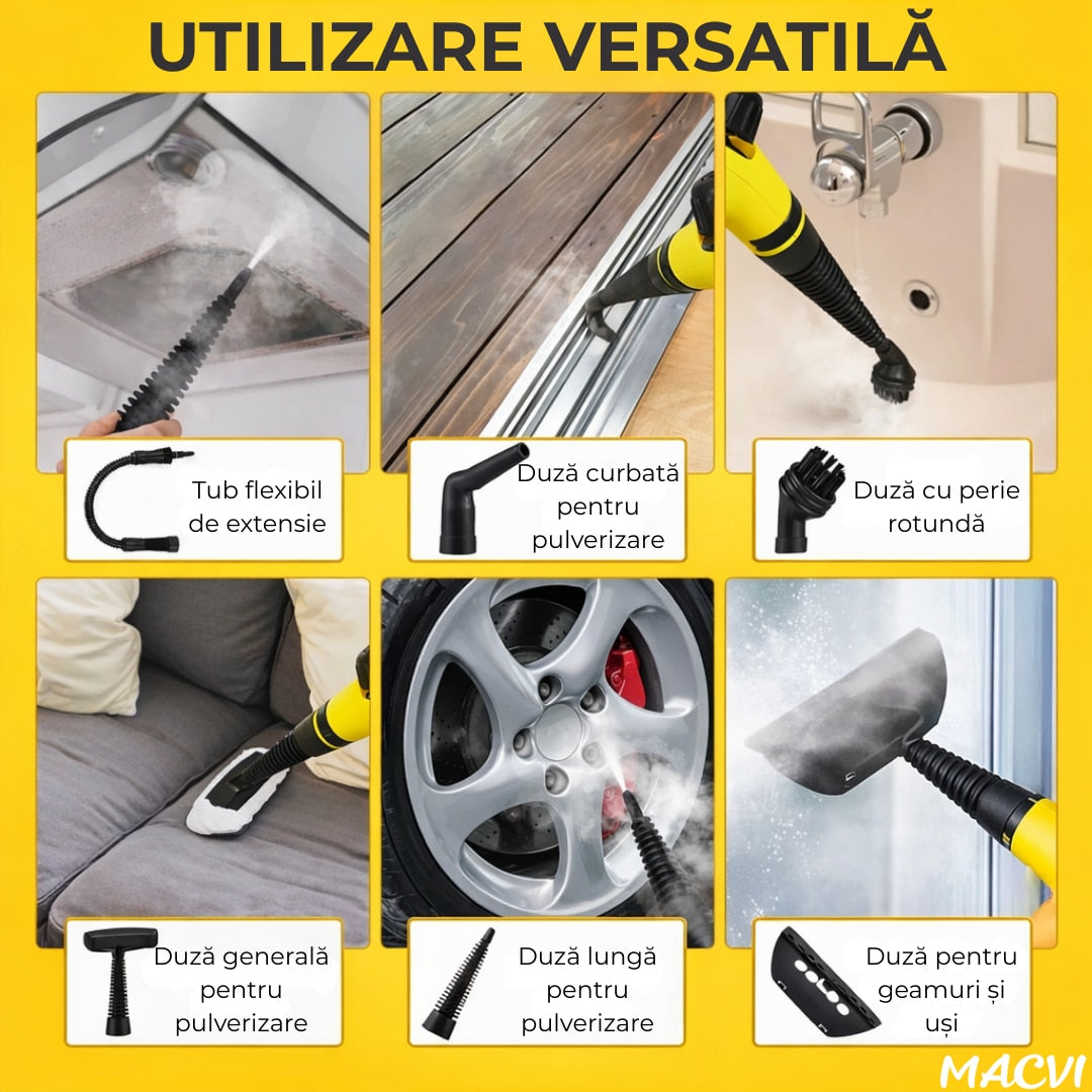 Aparat de curatat cu aburi Macvi® cu maner 8 in 1 galben-negru”