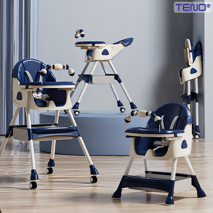 Scaun de Masa 3in1 pentru Bebelusi si Copii Teno®, centura de siguranta in 5 puncte, tavita reglabila si detasabila, loc depozitare jucarii (jucarii neincluse), albastru inchis