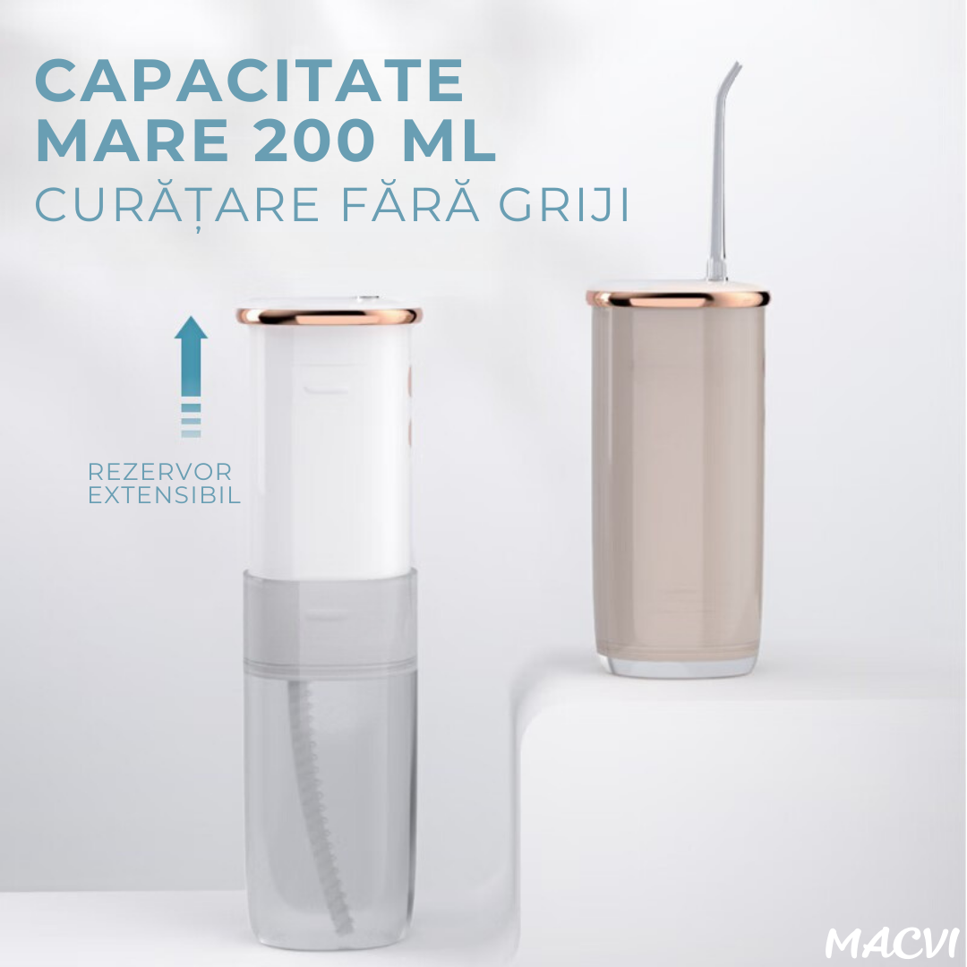 Irigator dentar electric Macvi® portabil 4 moduri curatare rezistent la apa IPX8 rezervor 220 ml