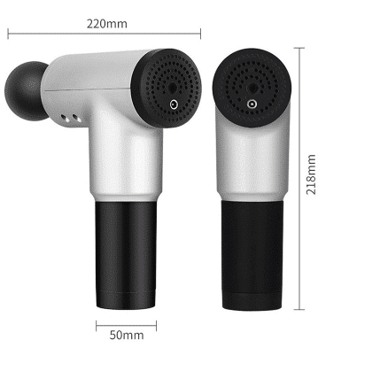 Aparat de Masaj Tip Pistol Macvi® , Cu 4 Capete Interschimbabile, 6 Trepte de Viteza, Autonomie 4 ore, 24W, 3400 RPM, Gri