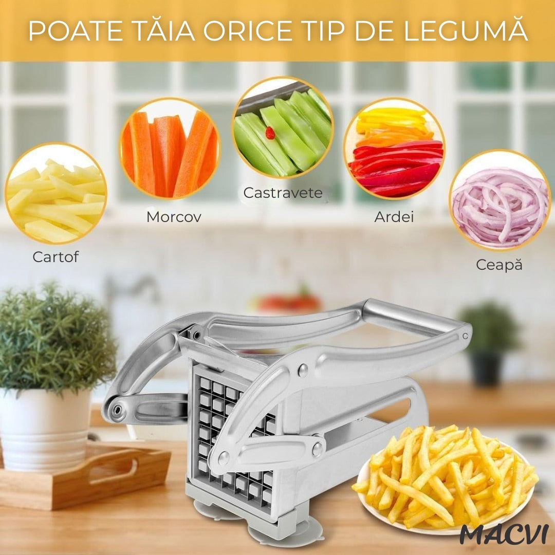 Aparat de Feliat Cartofi si Legume, Macvi® , din Inox, cu Forma Unica pentru Taiere Rapida si Preciza