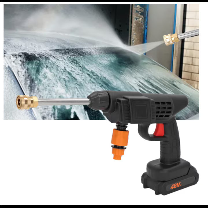 Pistol Electric de Spălat cu Presiune, 2 acumulatori de 48V, cu 3 moduri, 30 bari, Recipient spuma, Filtru si Duze incluse