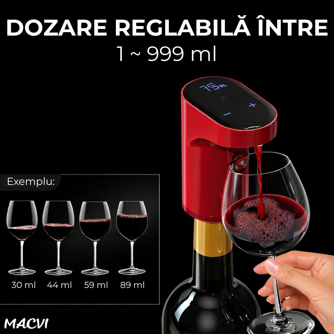 Aerator electric Macvi® pentru vin si alte lichide cu dozare automata ecran tactil si incarcare USB Type-C, Rosu