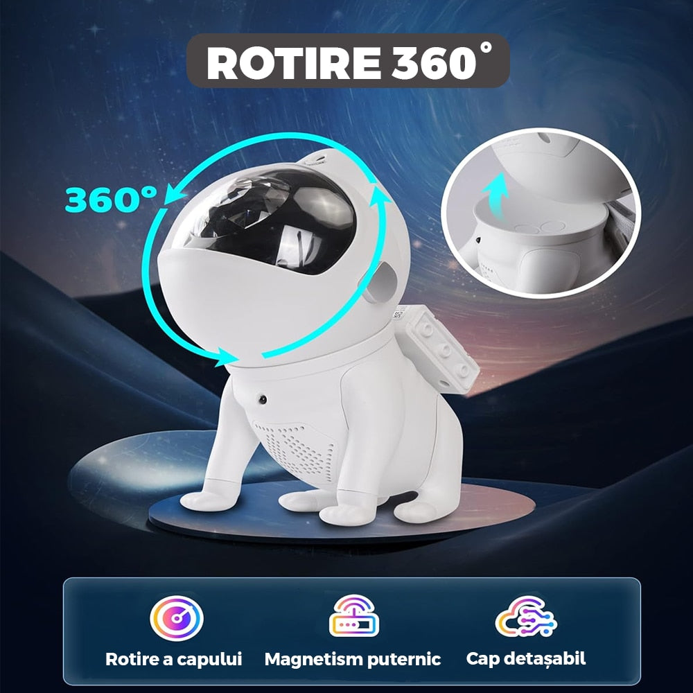 Proiector de Stele Macvi® Caine Astronaut cu Lampa de Veghe, Bluetooth, 15 Moduri de Iluminare