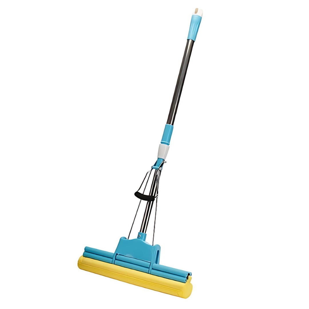 Mop Macvi® cu Storcator si Coada Metalica Telescopica 88-105 cm, PVA, 37 x 5 x 5 cm, Albastru