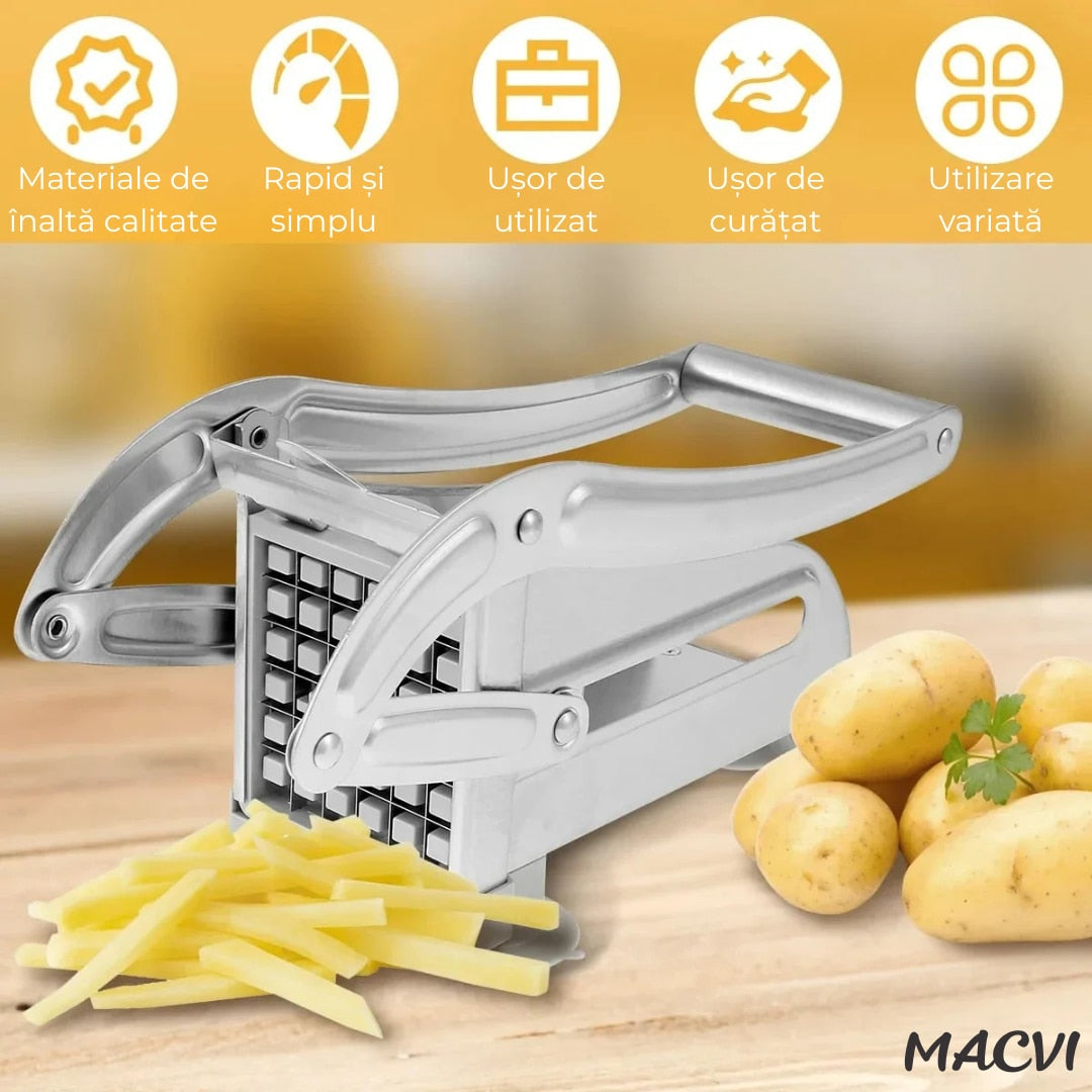 Aparat de Feliat Cartofi si Legume, Macvi® , din Inox, cu Forma Unica pentru Taiere Rapida si Preciza