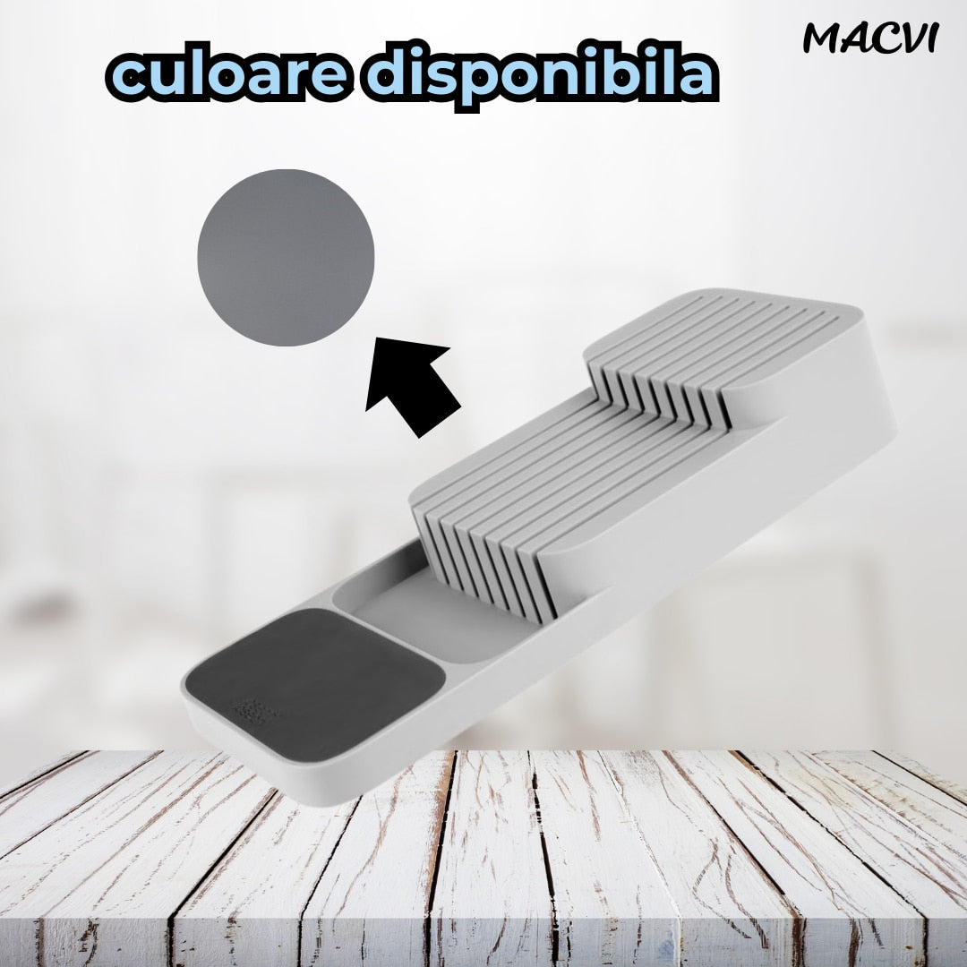 Suport sertar pentru cutite Macvi® organizator compact depozitare sigura material durabil design ergonomic stabilitate sporita economie de spatiu