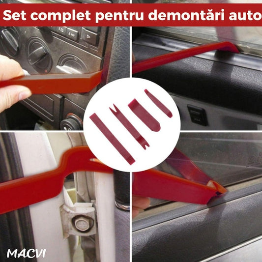 Set unelte demontare Macvi® panouri auto 6 piese, plastic si metal, pentru clipsuri, garnituri si elemente interioare