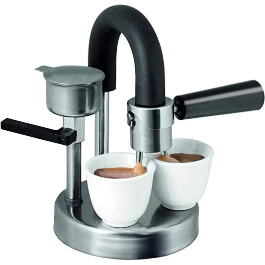 Espressor manual Kamira MACVI®, din inox 100%, presiune 4-5 bari, portabil, fara curent, filtru de inox pentru 2 cesti cafea, compatibil aragaz si resou