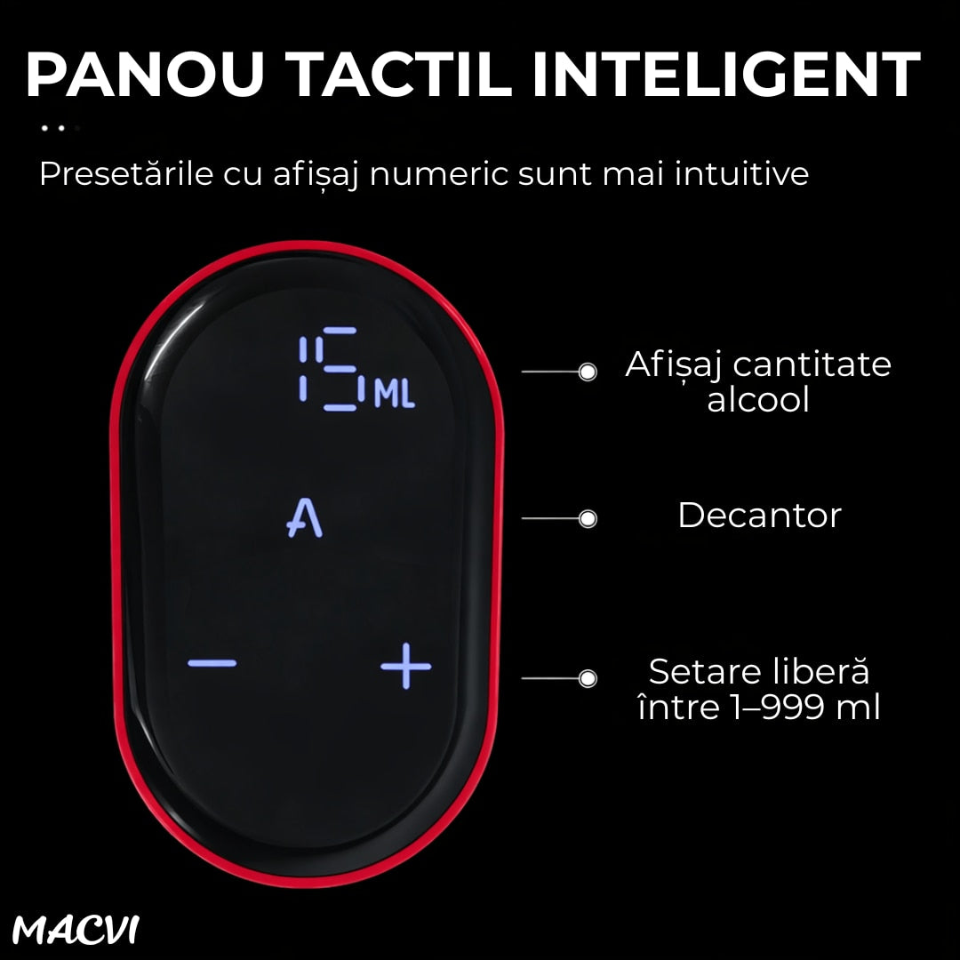 Aerator electric Macvi® pentru vin si alte lichide cu dozare automata ecran tactil si incarcare USB Type-C, Rosu