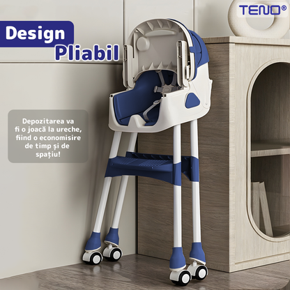 Scaun de Masa 3in1 pentru Bebelusi si Copii Teno®, centura de siguranta in 5 puncte, tavita reglabila si detasabila, loc depozitare jucarii (jucarii neincluse), albastru inchis