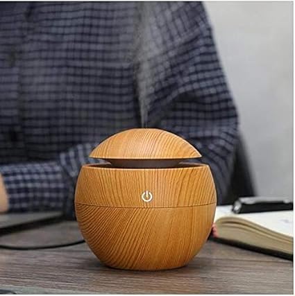 Difuzor Aromaterapie Umidificator Macvi® UM-06,  cu 7 Culori LED, USB, 130 ml, Rotund, Bej