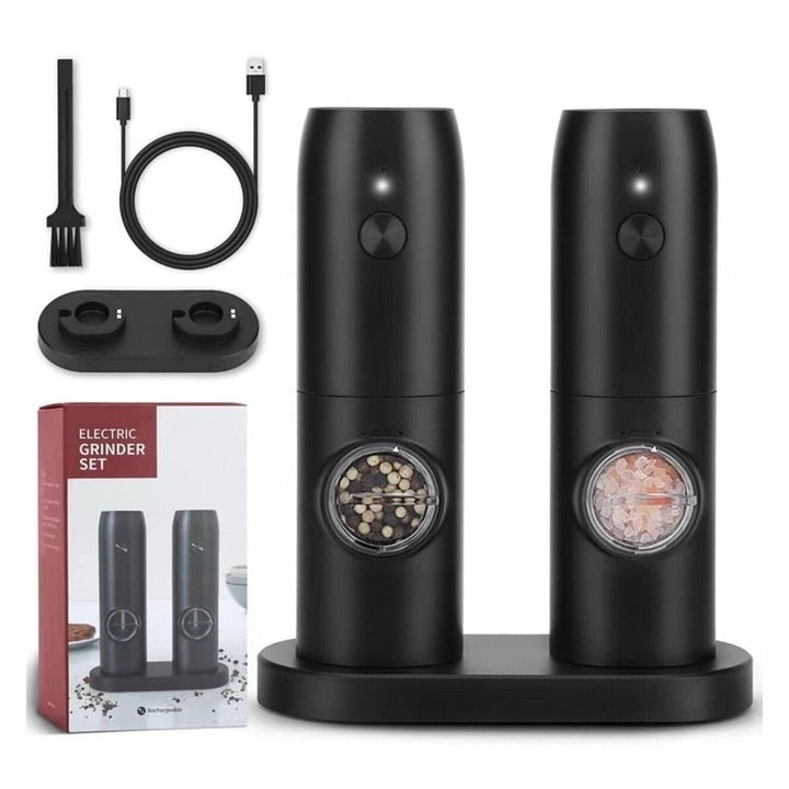 Set 2 rasnite electrice Macvi® reincarcabile pentru sare, piper si condimente, usor de utilizat, pentru bucataria ta