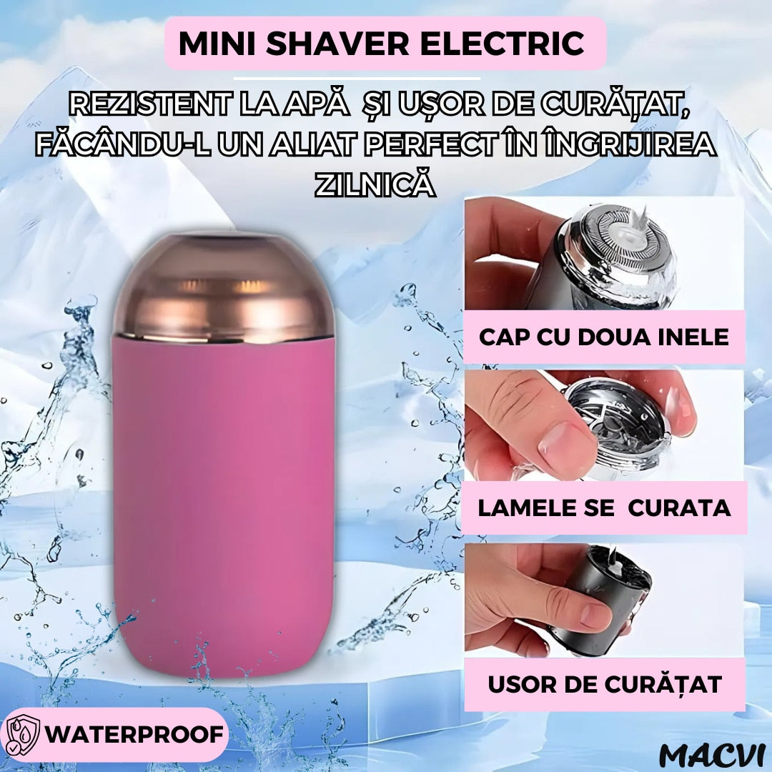 Mini aparat de ras portabil Macvi®, Depilare rapida si eficienta, incarcare USB, autonomie 60 minute, Roz