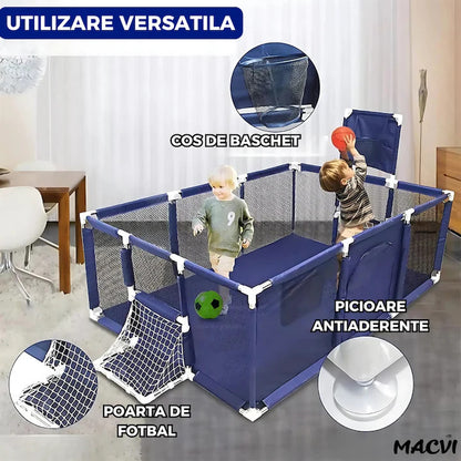 Tarc pentru copii Macvi®, gard de siguranta, 6 luni - 6 ani, 188x124x66 cm, albastru