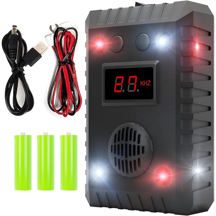 Dispozitiv Antirozatoare Ultrasonic Macvi® SJZ-021, 9-65kHz, cu LED si Display, Alimentare 5-24V, Functioneaza cu Baterii sau Auto