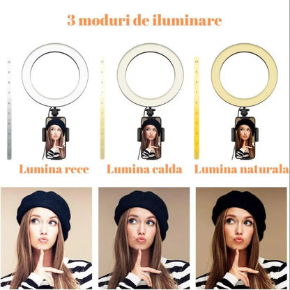 Lampa Circulara Profesionala Ring Light LED Macvi®, Diametru 30 cm (12 inch), Conectare USB, 3 Moduri de Lumina