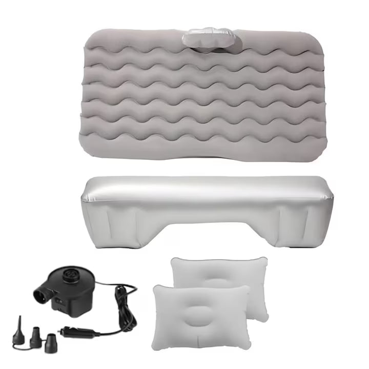 Saltea Gonflabila Auto Macvi® cu Perne si Suport de Echilibru, Ideala pentru Bancheta din Spate, Camping, Calatorii si Relaxare, Gri