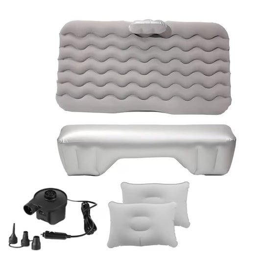 Saltea Gonflabila Auto Macvi® cu Perne si Suport de Echilibru, Ideala pentru Bancheta din Spate, Camping, Calatorii si Relaxare, Gri