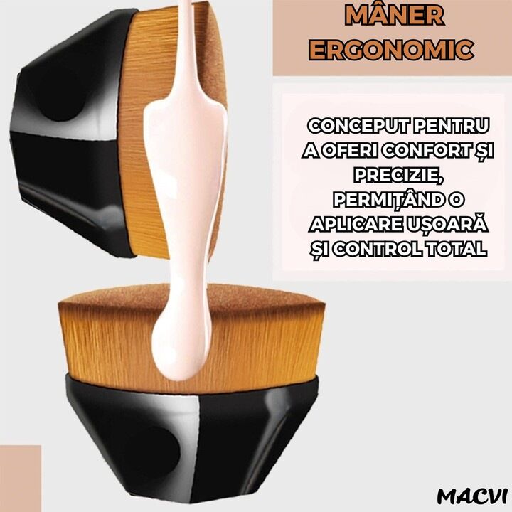 Pensula Machiaj Macvi® pentru Fond de Ten, Ultra Soft, Design Ergonomic, Negru
