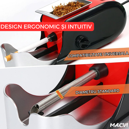 Aparat Electric de Facut Tigari Macvi®, 3 Niveluri de Maruntire, Injector de Tutun, Dimensiune Standard, Design Ergonomic, Rosu/Negru
