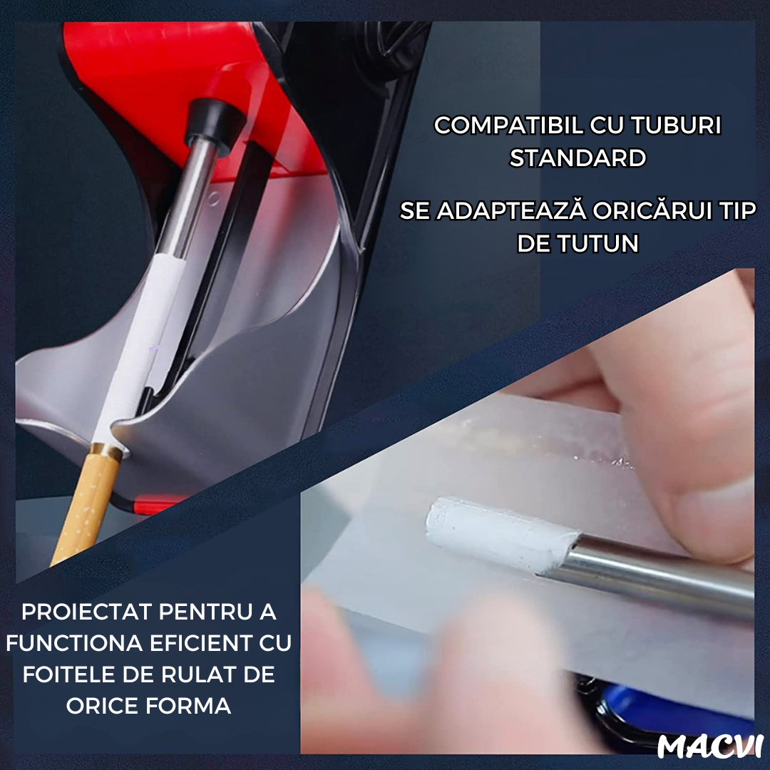 Aparat Electric de Facut Tigari Macvi®, 3 Niveluri de Maruntire, Injector de Tutun, Dimensiune Standard, Design Ergonomic, Rosu/Negru