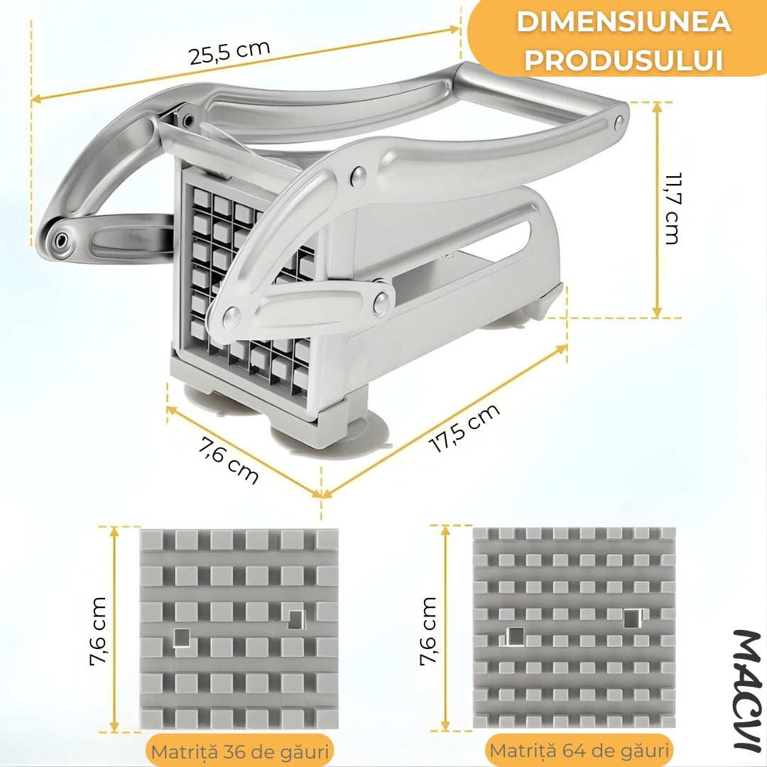 Aparat de Feliat Cartofi si Legume, Macvi® , din Inox, cu Forma Unica pentru Taiere Rapida si Preciza
