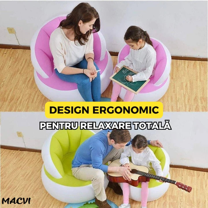 Scaun gonflabil confortabil cu pompa inclusa, design modern, dimensiuni 85x70 cm, ideal pentru interior si exterior, GALBEN