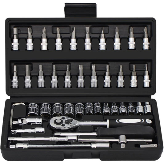Trusa scule Macvi® uz caznic si auto, surubelnita, tubulare, prelungitoare, clichet, 46 piese