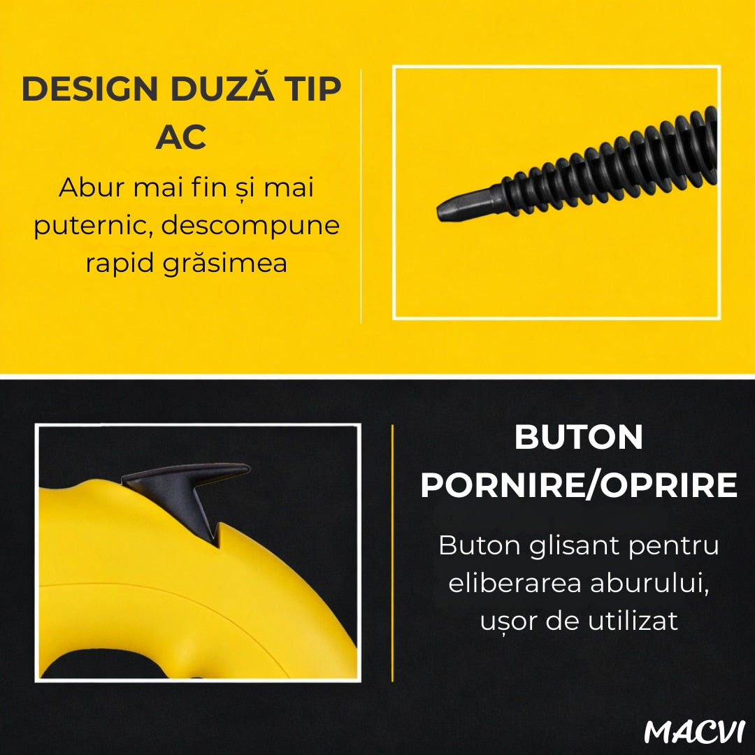 Aparat de curatat cu aburi Macvi® cu maner 8 in 1 galben-negru”