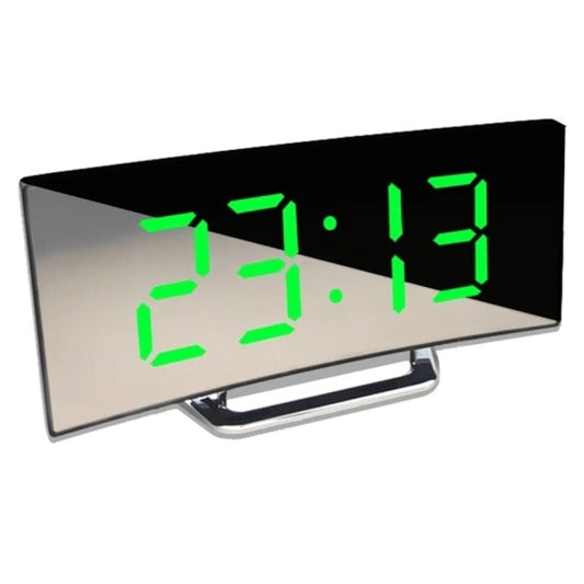 Ceas de masa tip oglinda Macvi® , model DT-6507, ecran LED curbat, afisare temperatura, Verde